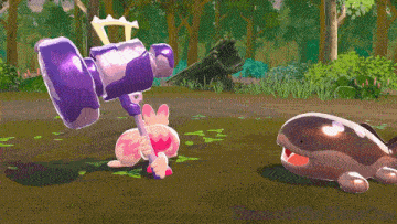 a cartoon whale with its mouth open is being attacked by a purple whale
