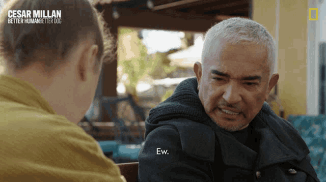 a man talking to another man with the caption ew