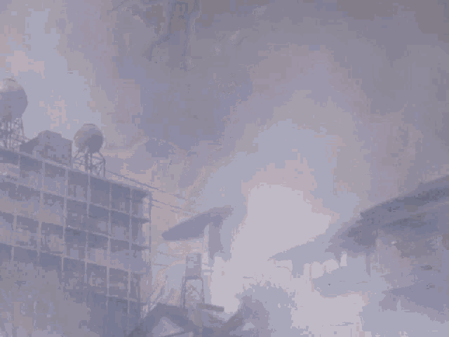 a jet is flying over a city with smoke coming out of its wings