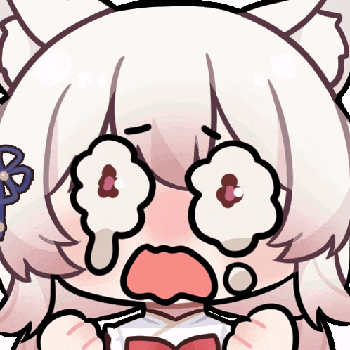 a cartoon drawing of a girl with white hair crying and holding a key