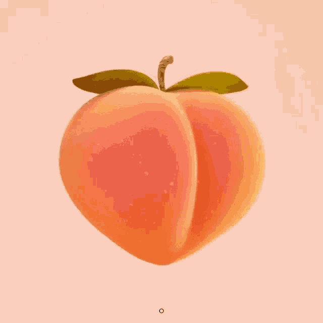 a hand is touching a peach on a pink background .