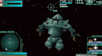 a video game screen shows a robot with the time of 01:38