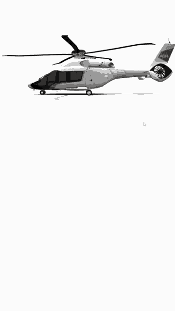 a black and white helicopter with the letters nsn on the tail is flying on a white background