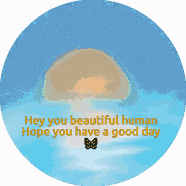 a circle with a butterfly and the words hey you beautiful human hope you have a good day