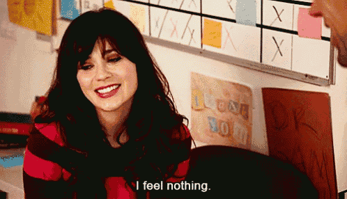 a woman says i feel nothing in front of a board