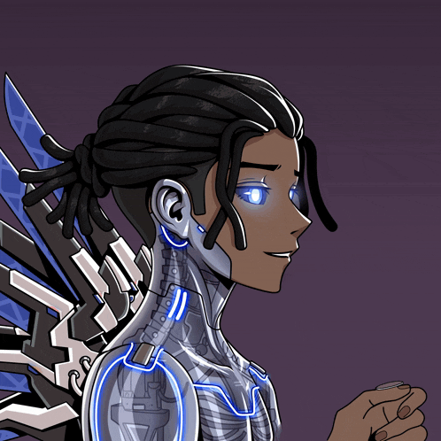 a cartoon drawing of a man with blue eyes
