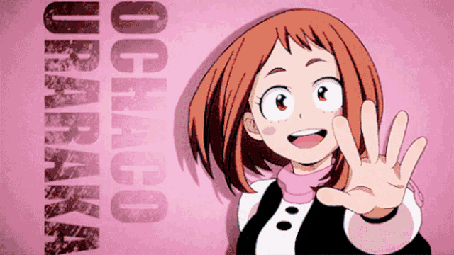 a picture of a girl with the name ochaco on the bottom