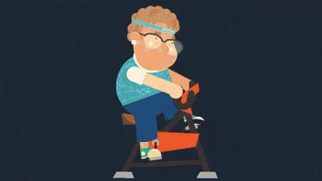 a cartoon illustration of a man riding an exercise bike