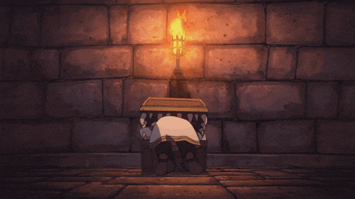 a cartoon drawing of a person looking at a torch