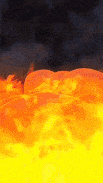 a painting of a yellow and orange fire with a dark background
