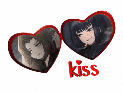 a couple of heart shaped frames with the word kiss on the bottom