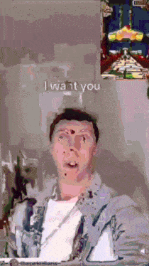a cartoon of a man with the words i want you on the bottom