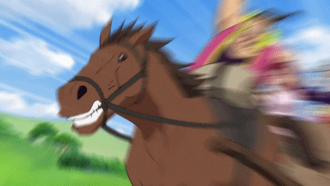 a cartoon of a person riding a horse