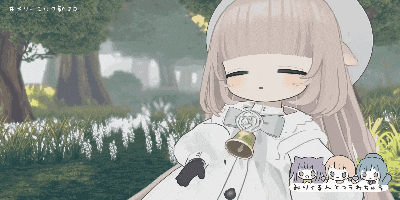 a pixel art of a girl holding a bell with chinese writing on the bottom