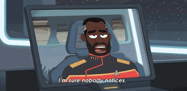a cartoon character says i 'm sure nobody notices on a computer screen