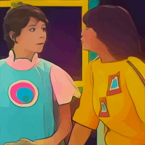 a cartoon drawing of a woman in a yellow shirt kissing a child