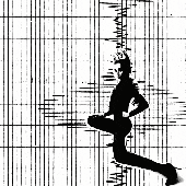 a black and white drawing of a person kneeling on a wall .