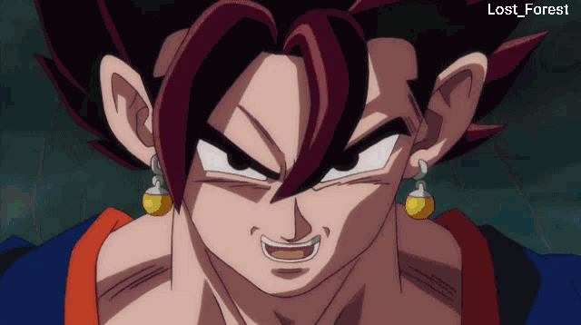 a close up of a cartoon character with the words lost_forest below him