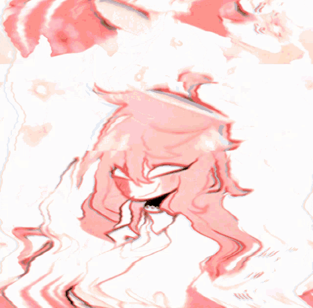 a drawing of a girl with pink hair and a swirling background