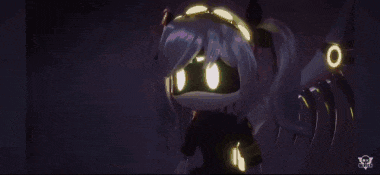 a cartoon character with x 's on their eyes is standing in a dark room