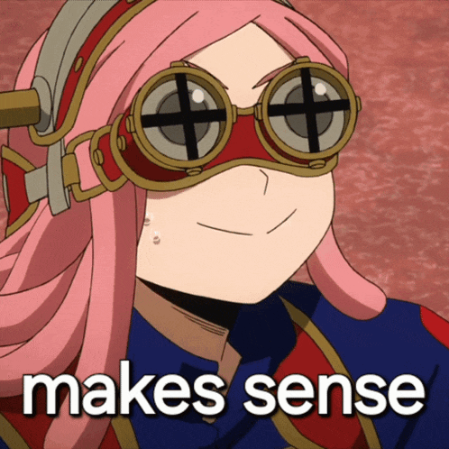 a picture of a girl with goggles and the words " makes sense " below her
