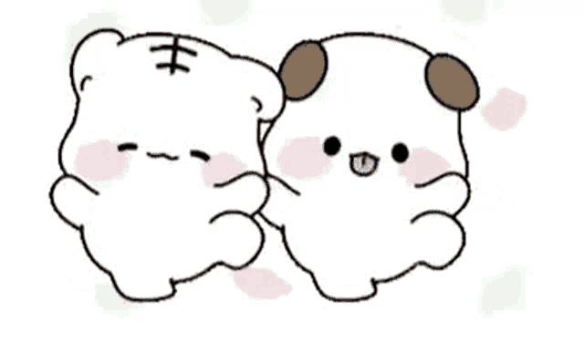 a couple of cartoon bears are laying next to each other on a white background .