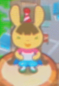 a blurred image of a cartoon character standing on a pancake
