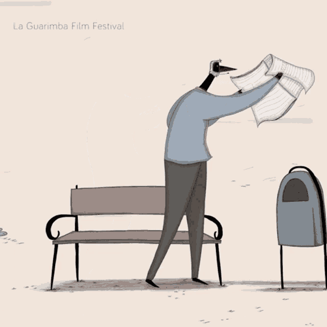 a poster for the la guarimba film festival shows a man holding a newspaper over his head