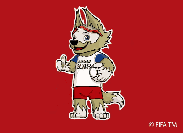 a cartoon of a wolf wearing a russia 2018 shirt