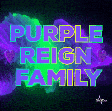 the words purple reign family are displayed on a dark background