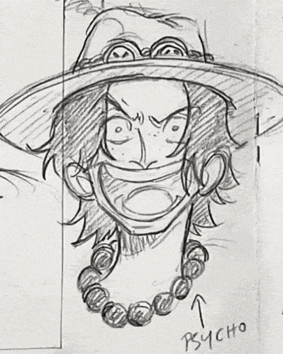 a drawing of a man with a hat and a necklace
