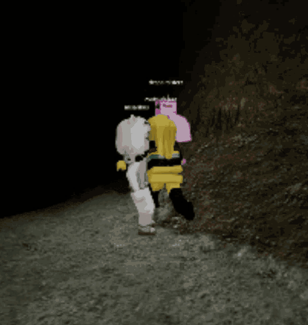 a cartoon character is standing next to another character in a cave