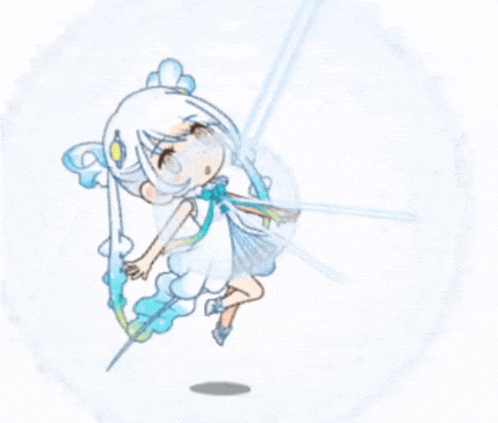 a girl in a white dress is flying through a circle of light