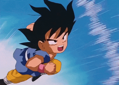 a cartoon character is flying through the air with a blue sky in the background