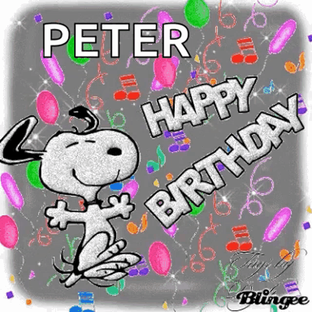 a picture of snoopy with the words peter happy birthday