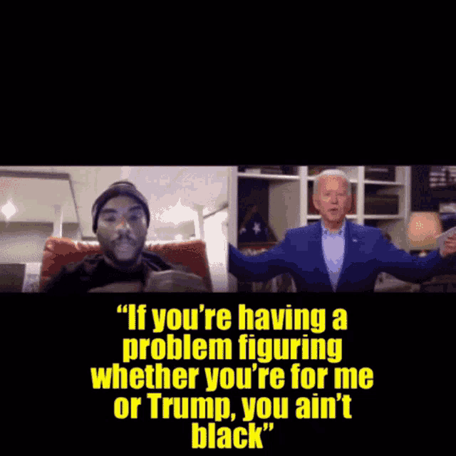 a man sits on a couch talking to biden