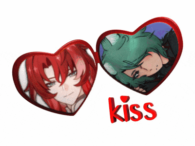 a couple of hearts with the word kiss on them