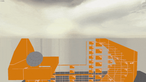 a computer generated image of a building with a sphere in the middle and a screen that says 41 fps