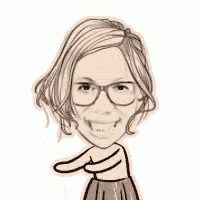 a black and white drawing of a woman wearing glasses .