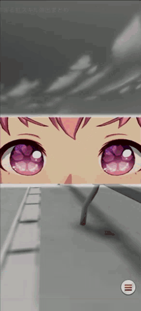 a close up of a girl 's eyes with hearts on them and a gray background