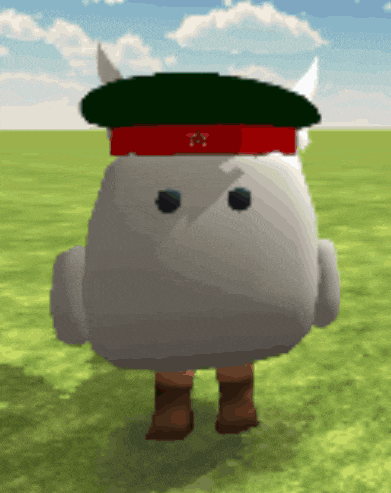 a cartoon character wearing a hat with a red star on it