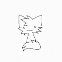 a black and white drawing of a fox with a long tail