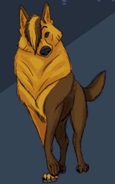 a drawing of a dog with a yellow and brown fur