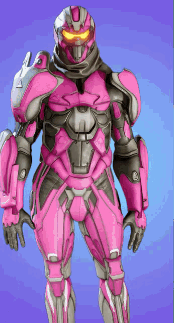 a man in a pink and gray futuristic suit