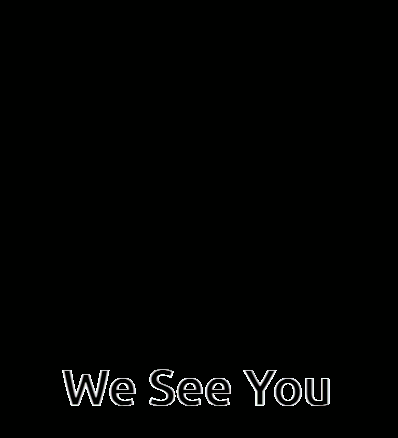 a pixel art image of a whale with the words we see you below it