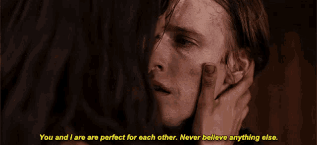 a man and a woman are hugging and the woman says you and i are perfect for each other