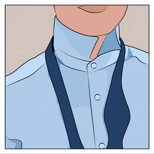 a cartoon drawing of a man wearing a blue shirt and blue suspenders
