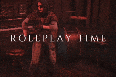 a poster for roleplay time shows a man playing a musical instrument