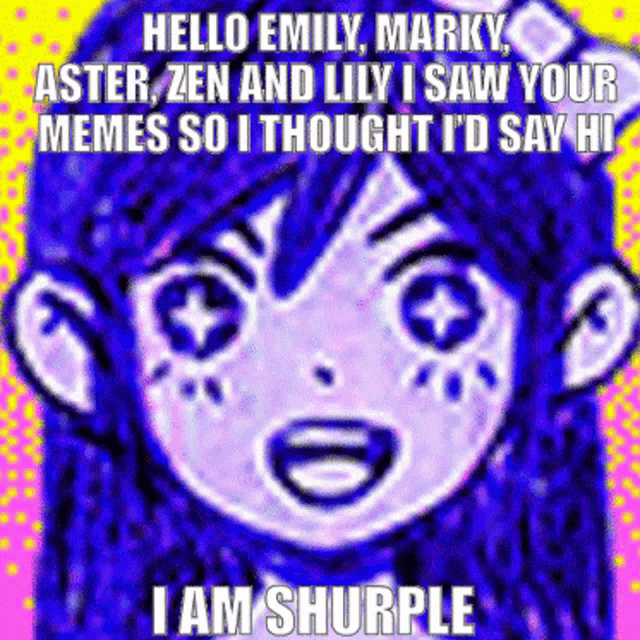a picture of a girl with the words hello emily marky aster zen and lily