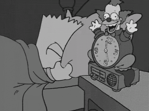 a black and white cartoon of bart simpson and a clown